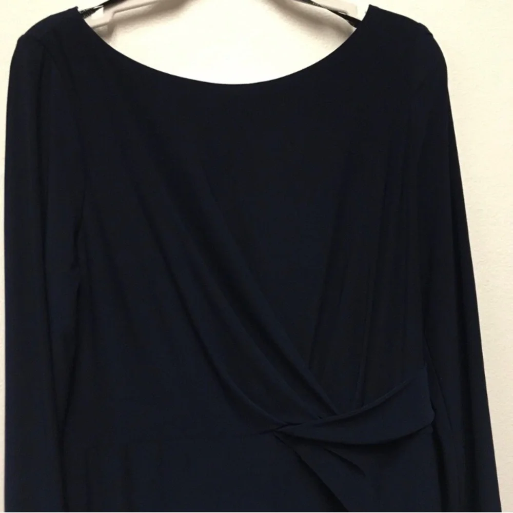 Vince Camuto Beaded Draped Stretch Gown 14 Navy Blue Elegant Formal Gala Wedding - Picture 3 of 14